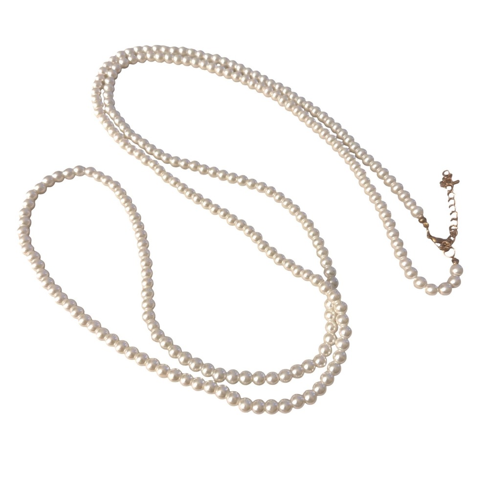 Double Strand Faux Pearl Necklace Cream Gold Tone Adjustable Lobster Clasp OS